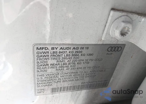 2018 Audi Q7 2.0T Premium из США, поврежденный, VIN WA1LHAF74JD051957